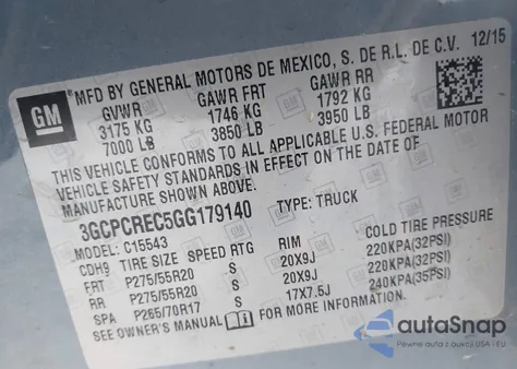 2016 Chevrolet Silverado 1500 1Lt из США, поврежденный, VIN 3GCPCREC5GG179140